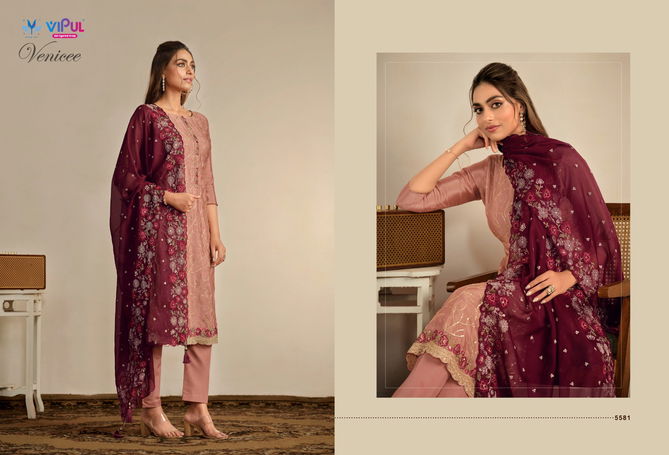 Venicee By Vipul Chinnon Embroidery Designer Salwar Suits Wholesale Price In Surat